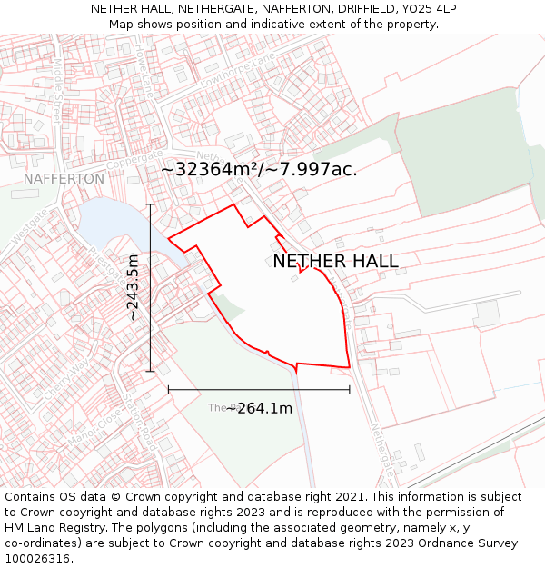 NETHER HALL, NETHERGATE, NAFFERTON, DRIFFIELD, YO25 4LP: Plot and title map