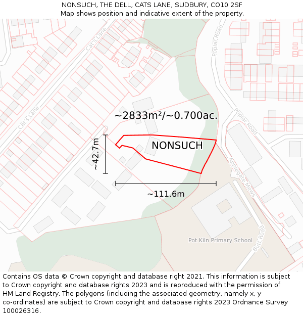 NONSUCH, THE DELL, CATS LANE, SUDBURY, CO10 2SF: Plot and title map