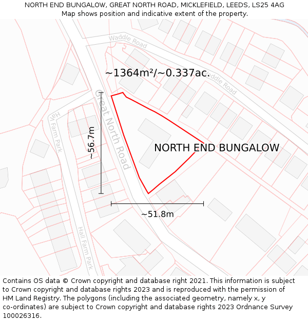 NORTH END BUNGALOW, GREAT NORTH ROAD, MICKLEFIELD, LEEDS, LS25 4AG: Plot and title map