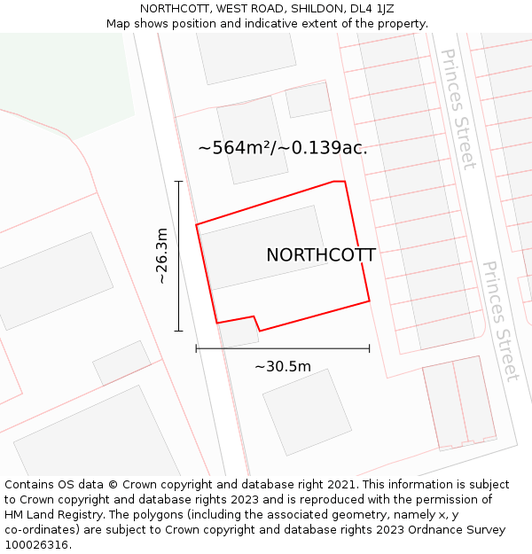 NORTHCOTT, WEST ROAD, SHILDON, DL4 1JZ: Plot and title map