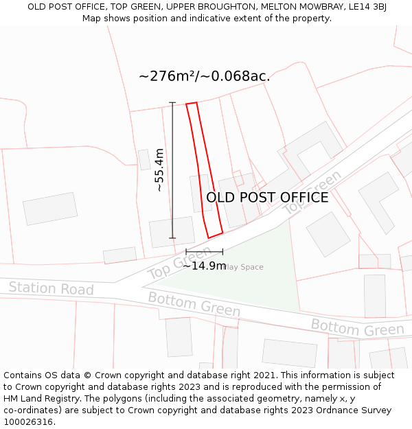 OLD POST OFFICE, TOP GREEN, UPPER BROUGHTON, MELTON MOWBRAY, LE14 3BJ: Plot and title map