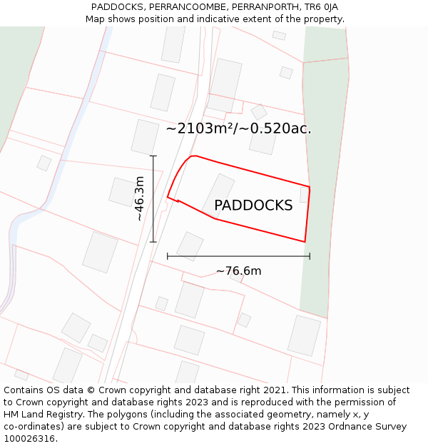PADDOCKS, PERRANCOOMBE, PERRANPORTH, TR6 0JA: Plot and title map