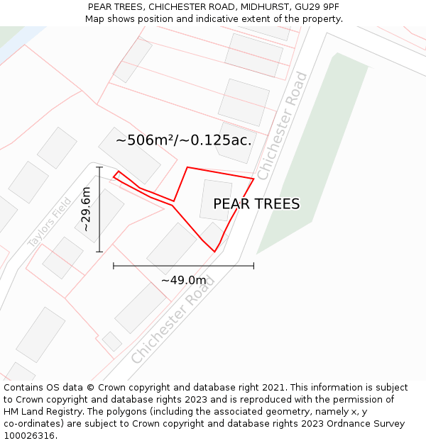 PEAR TREES, CHICHESTER ROAD, MIDHURST, GU29 9PF: Plot and title map