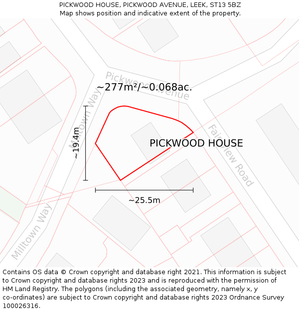 PICKWOOD HOUSE, PICKWOOD AVENUE, LEEK, ST13 5BZ: Plot and title map
