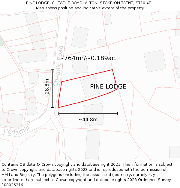 PINE LODGE, CHEADLE ROAD, ALTON, STOKE-ON-TRENT, ST10 4BH: Plot and title map