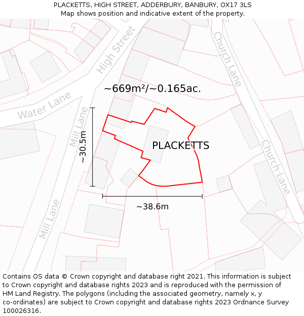 PLACKETTS, HIGH STREET, ADDERBURY, BANBURY, OX17 3LS: Plot and title map