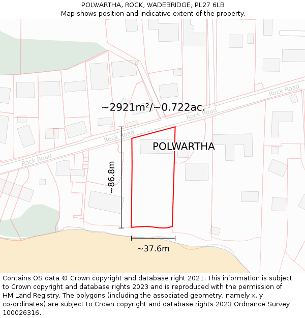 POLWARTHA, ROCK, WADEBRIDGE, PL27 6LB: Plot and title map
