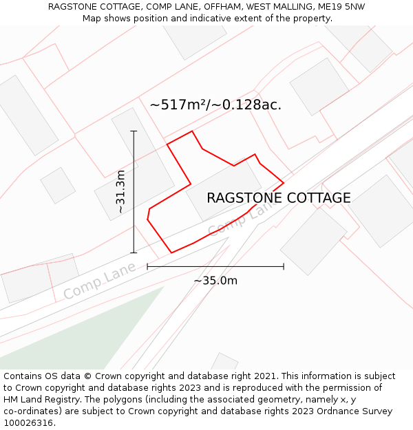 RAGSTONE COTTAGE, COMP LANE, OFFHAM, WEST MALLING, ME19 5NW: Plot and title map