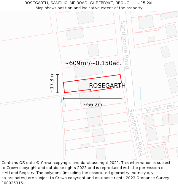 ROSEGARTH, SANDHOLME ROAD, GILBERDYKE, BROUGH, HU15 2XH: Plot and title map