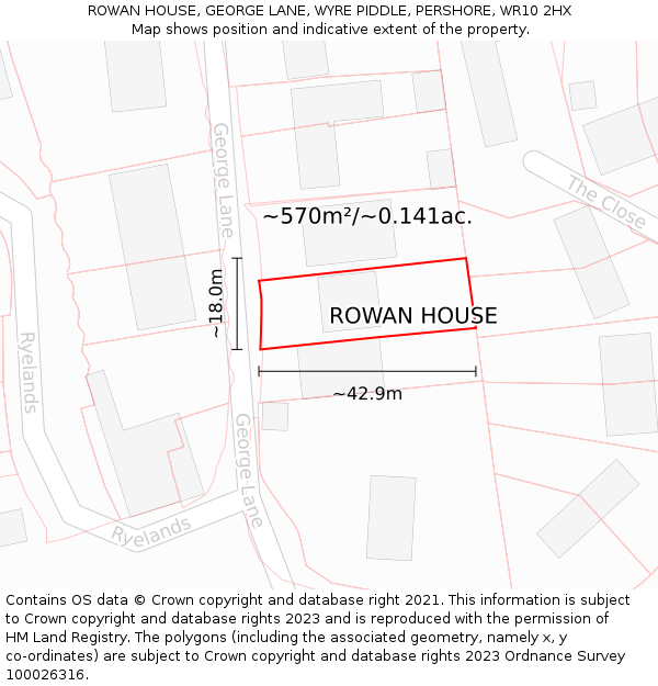 ROWAN HOUSE, GEORGE LANE, WYRE PIDDLE, PERSHORE, WR10 2HX: Plot and title map