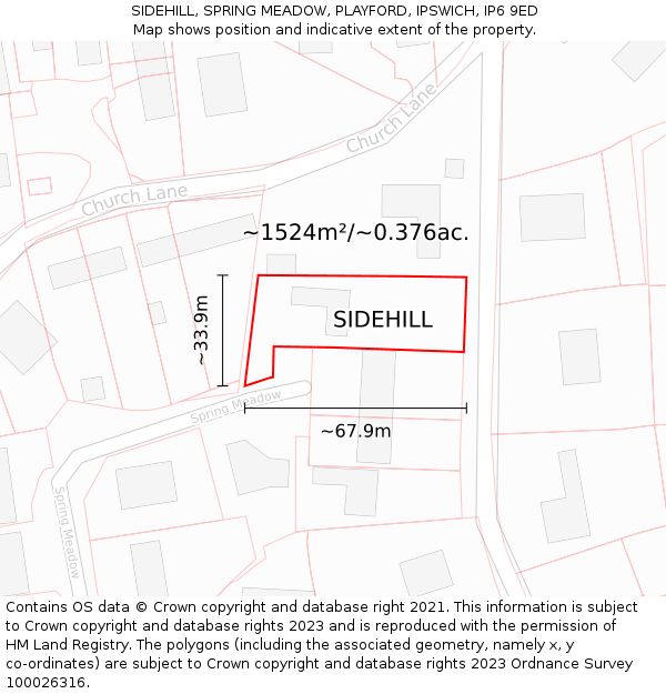 SIDEHILL, SPRING MEADOW, PLAYFORD, IPSWICH, IP6 9ED: Plot and title map