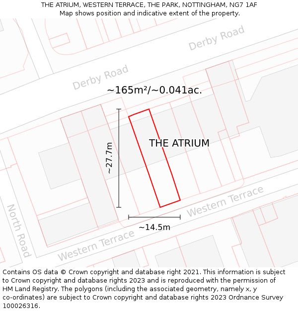 THE ATRIUM, WESTERN TERRACE, THE PARK, NOTTINGHAM, NG7 1AF: Plot and title map