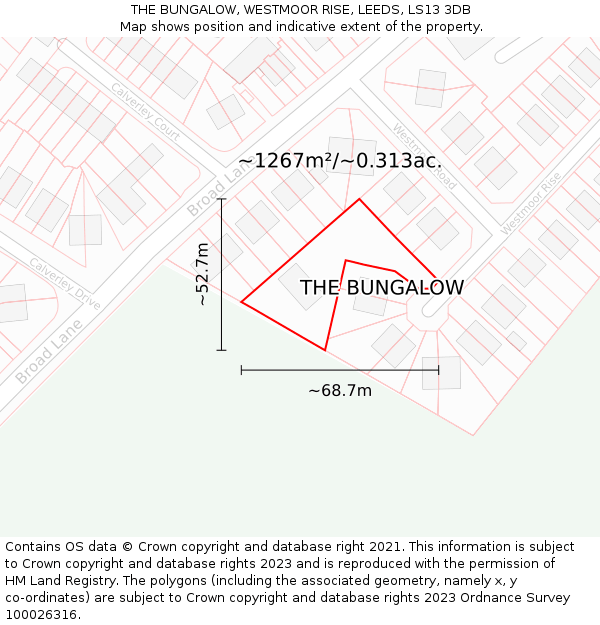 THE BUNGALOW, WESTMOOR RISE, LEEDS, LS13 3DB: Plot and title map