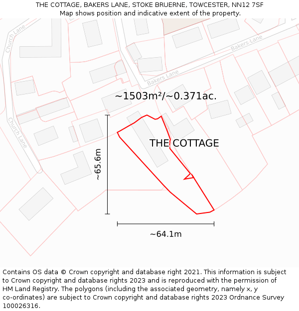THE COTTAGE, BAKERS LANE, STOKE BRUERNE, TOWCESTER, NN12 7SF: Plot and title map