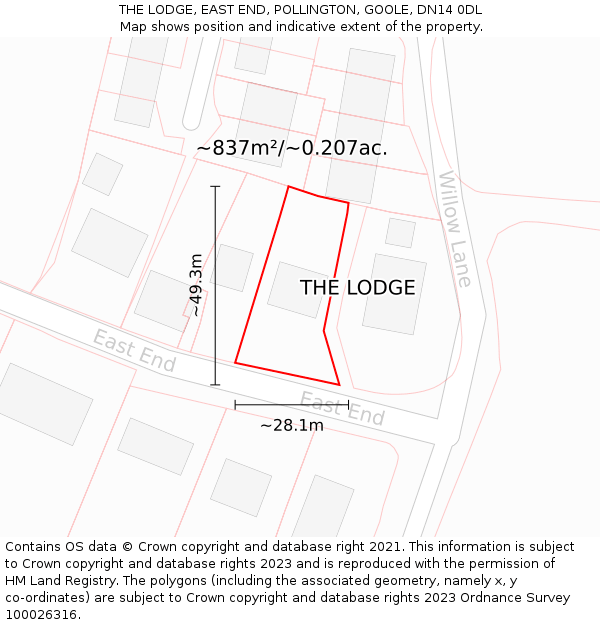 THE LODGE, EAST END, POLLINGTON, GOOLE, DN14 0DL: Plot and title map