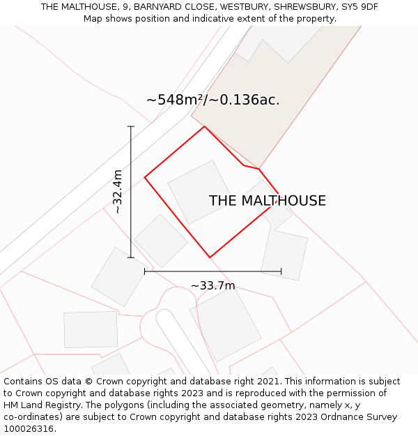 THE MALTHOUSE, 9, BARNYARD CLOSE, WESTBURY, SHREWSBURY, SY5 9DF: Plot and title map