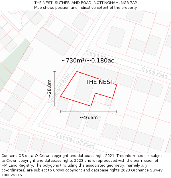 THE NEST, SUTHERLAND ROAD, NOTTINGHAM, NG3 7AP: Plot and title map