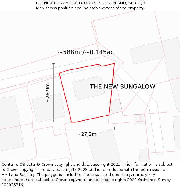 THE NEW BUNGALOW, BURDON, SUNDERLAND, SR3 2QB: Plot and title map