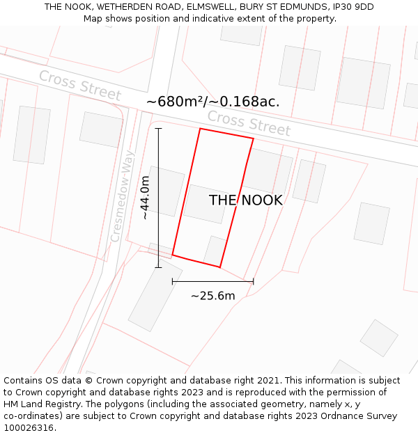 THE NOOK, WETHERDEN ROAD, ELMSWELL, BURY ST EDMUNDS, IP30 9DD: Plot and title map