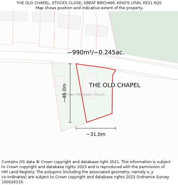 THE OLD CHAPEL, STOCKS CLOSE, GREAT BIRCHAM, KING'S LYNN, PE31 6QS: Plot and title map