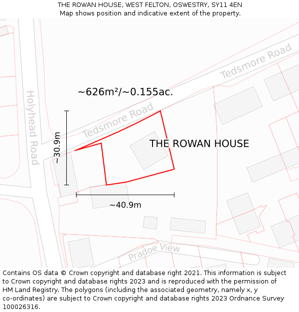 THE ROWAN HOUSE, WEST FELTON, OSWESTRY, SY11 4EN: Plot and title map