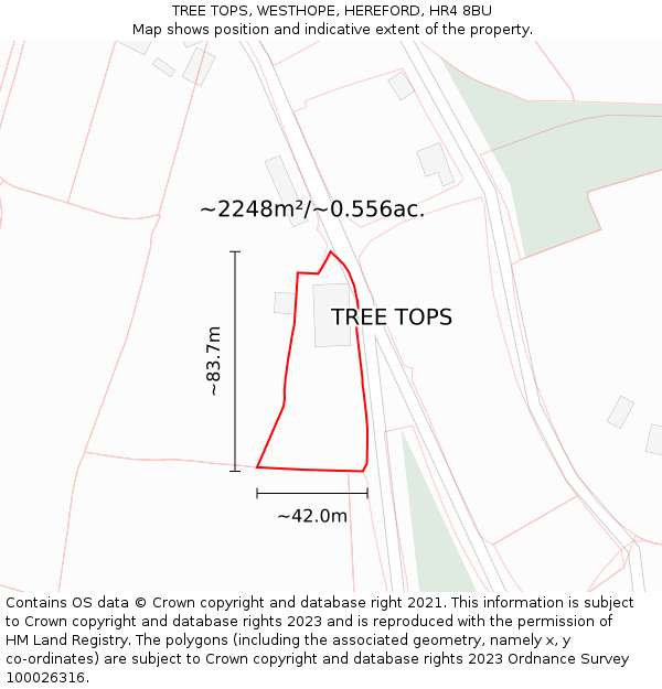 TREE TOPS, WESTHOPE, HEREFORD, HR4 8BU: Plot and title map