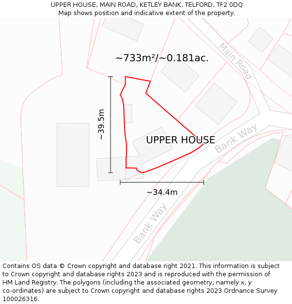 UPPER HOUSE, MAIN ROAD, KETLEY BANK, TELFORD, TF2 0DQ: Plot and title map