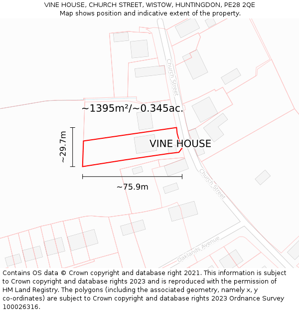 VINE HOUSE, CHURCH STREET, WISTOW, HUNTINGDON, PE28 2QE: Plot and title map