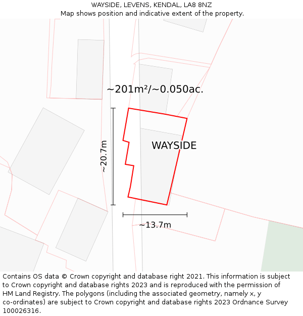 WAYSIDE, LEVENS, KENDAL, LA8 8NZ: Plot and title map