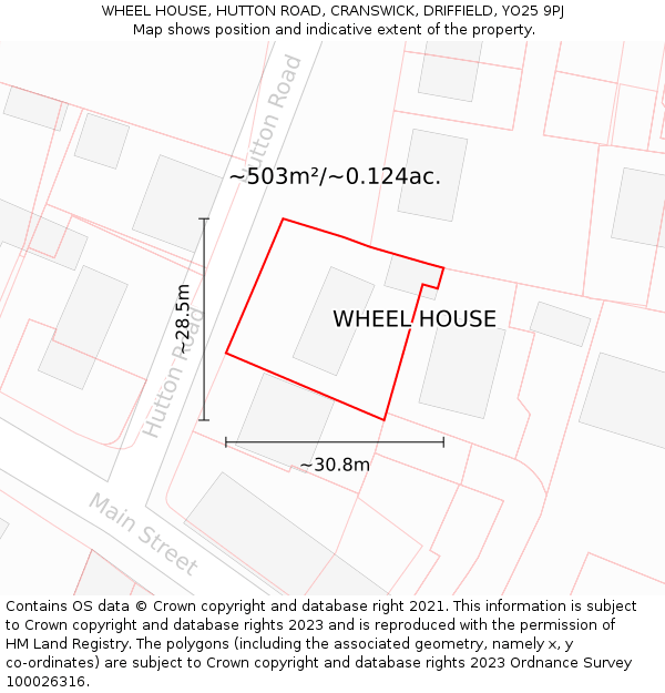 WHEEL HOUSE, HUTTON ROAD, CRANSWICK, DRIFFIELD, YO25 9PJ: Plot and title map