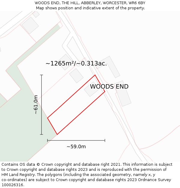 WOODS END, THE HILL, ABBERLEY, WORCESTER, WR6 6BY: Plot and title map