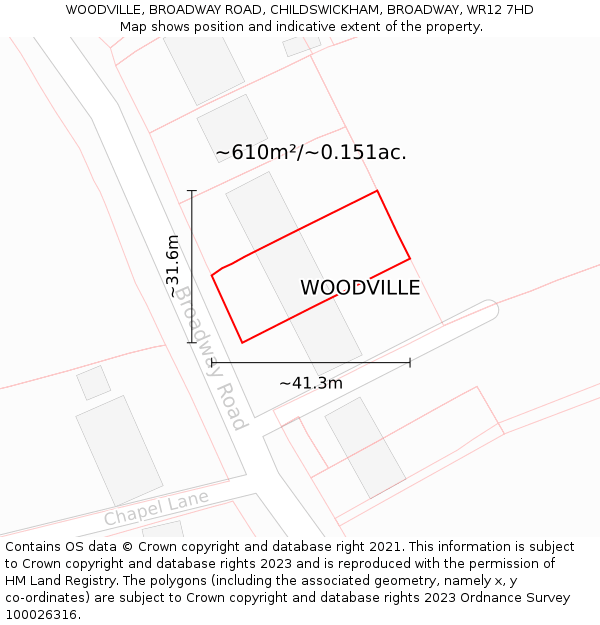 WOODVILLE, BROADWAY ROAD, CHILDSWICKHAM, BROADWAY, WR12 7HD: Plot and title map