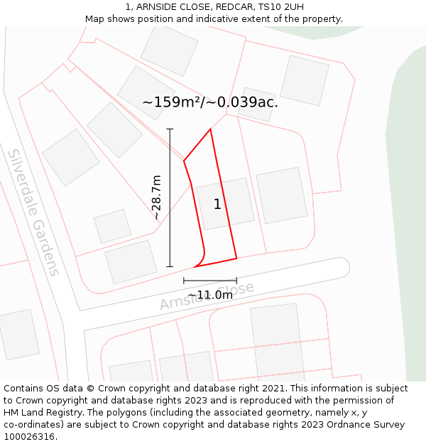 1, ARNSIDE CLOSE, REDCAR, TS10 2UH: Plot and title map