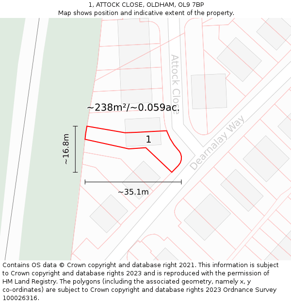 1, ATTOCK CLOSE, OLDHAM, OL9 7BP: Plot and title map