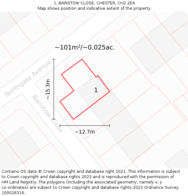 1, BARISTOW CLOSE, CHESTER, CH2 2EA: Plot and title map