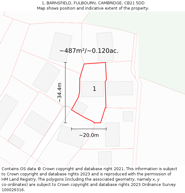 1, BARNSFIELD, FULBOURN, CAMBRIDGE, CB21 5DD: Plot and title map