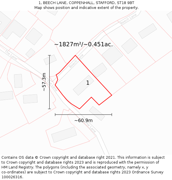1, BEECH LANE, COPPENHALL, STAFFORD, ST18 9BT: Plot and title map