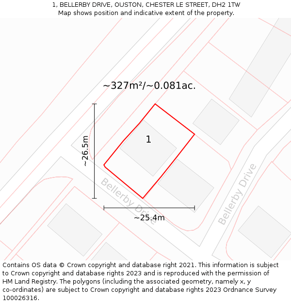 1, BELLERBY DRIVE, OUSTON, CHESTER LE STREET, DH2 1TW: Plot and title map