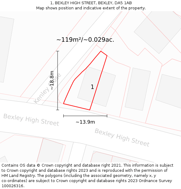 1, BEXLEY HIGH STREET, BEXLEY, DA5 1AB: Plot and title map