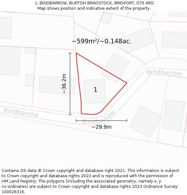 1, BINDBARROW, BURTON BRADSTOCK, BRIDPORT, DT6 4RG: Plot and title map