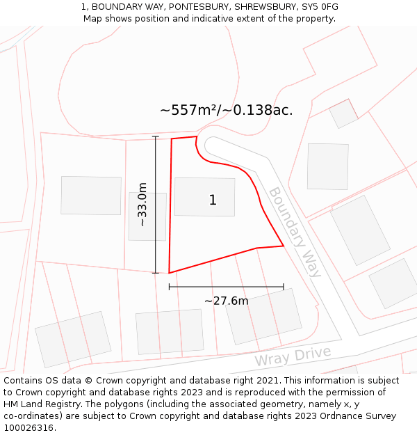 1, BOUNDARY WAY, PONTESBURY, SHREWSBURY, SY5 0FG: Plot and title map