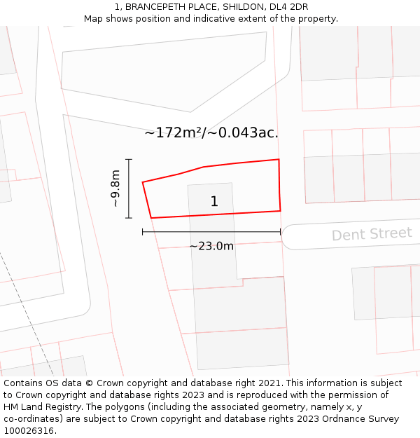1, BRANCEPETH PLACE, SHILDON, DL4 2DR: Plot and title map