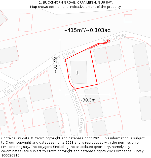 1, BUCKTHORN GROVE, CRANLEIGH, GU6 8WN: Plot and title map