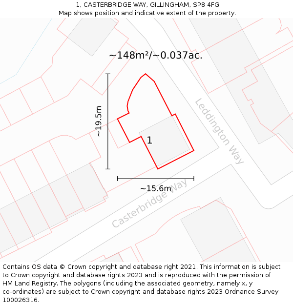 1, CASTERBRIDGE WAY, GILLINGHAM, SP8 4FG: Plot and title map