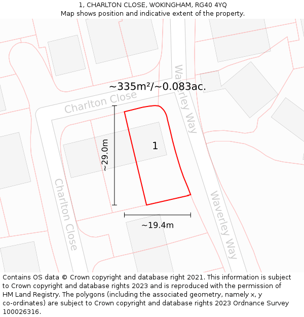 1, CHARLTON CLOSE, WOKINGHAM, RG40 4YQ: Plot and title map