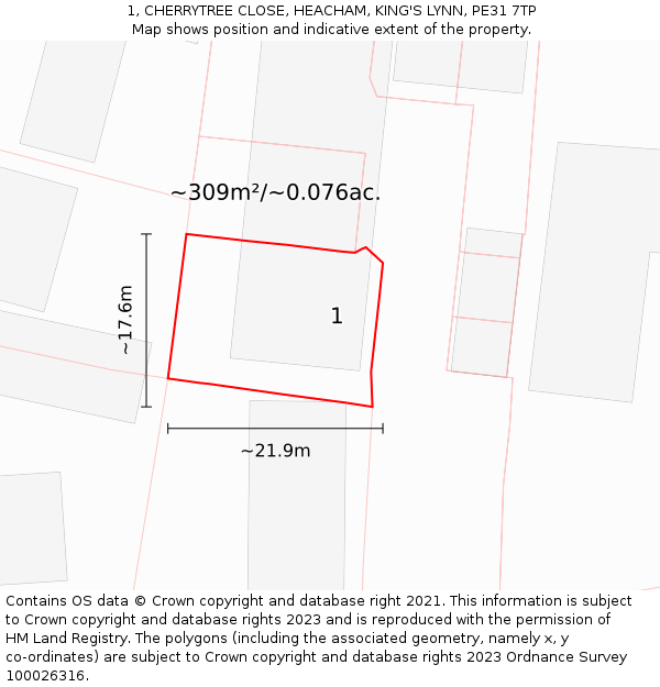 1, CHERRYTREE CLOSE, HEACHAM, KING'S LYNN, PE31 7TP: Plot and title map