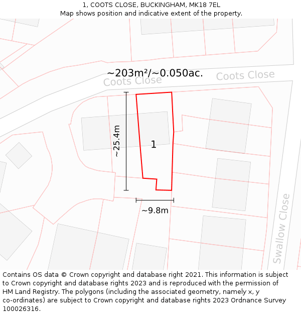 1, COOTS CLOSE, BUCKINGHAM, MK18 7EL: Plot and title map