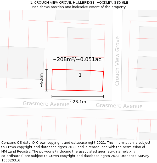 1, CROUCH VIEW GROVE, HULLBRIDGE, HOCKLEY, SS5 6LE: Plot and title map