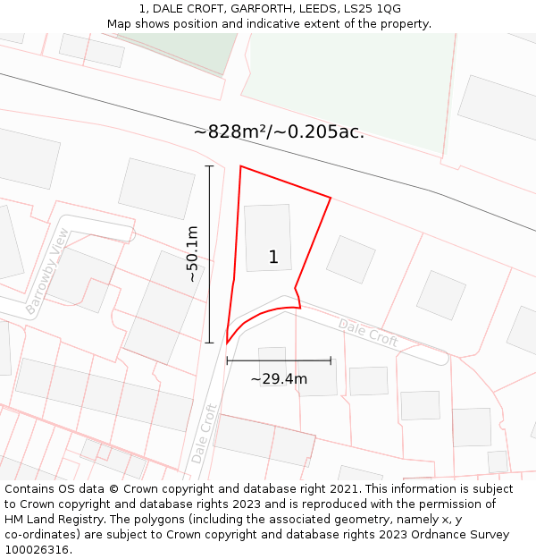 1, DALE CROFT, GARFORTH, LEEDS, LS25 1QG: Plot and title map