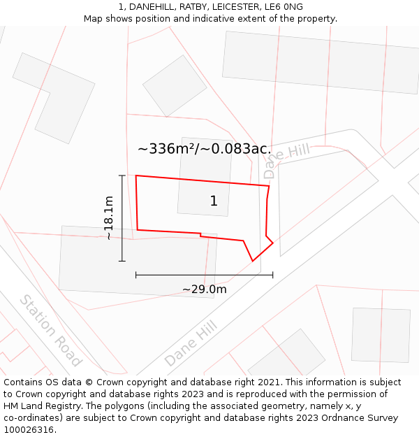 1, DANEHILL, RATBY, LEICESTER, LE6 0NG: Plot and title map